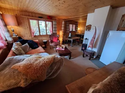 a living room with a couch and a table at IB Säntis Chalet Chnorz Entire House in Nesslau