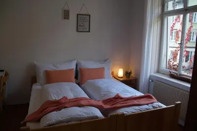 a bed in a bedroom with a window at Villa Donkey BnB in Degersheim