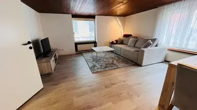 a living room with a couch and a tv at Cresta Apartment in St. Gallen