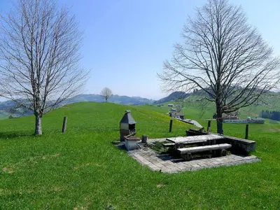 a park with a swing set in the grass at Apartment Panoramablick by Interhome in Haslen