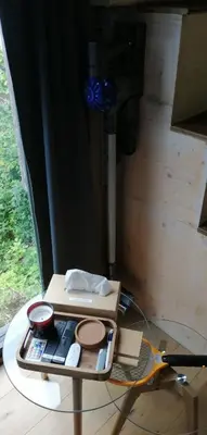 a table with cosmetics on top of a table at Tiny House im Grünen in Sankt Margrethen