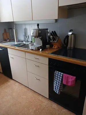 a kitchen with a sink and a counter top at Charmante Jugendstilwohnung mit Tiefengaragenplatz in St. Gallen