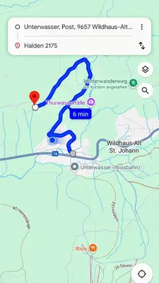 a map showing the route of the walhallayrinthyrinthyrinthyrinth api at Ferienwohnung Halden in Unterwasser