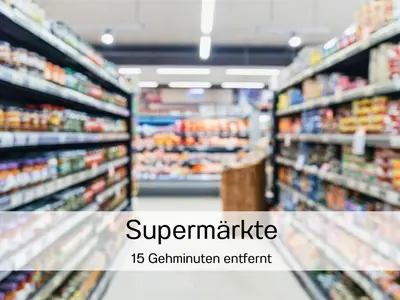 a supermarket aisle with the words supermarkle germination attempt at Ferienhausträume - ebenerdiges Bodensee Apartment mit Garten und großer Terrasse mit Grill in Kreuzlingen