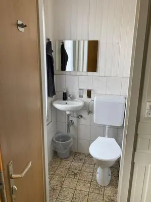 a bathroom with a toilet and a sink at 02 - Gästehaus Erika - Hundwil - Appenzellerland in Hundwil