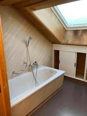 a bathroom with a bath tub with a skylight at 24 - Gästehaus Erika - Hundwil - Appenzellerland in Hundwil