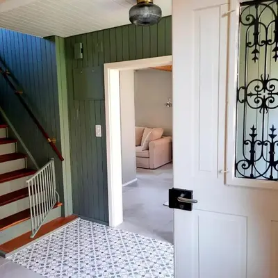 a hallway with a door leading to a living room at Kaffeegasse 11 - Holiday home with heart on Lake Constance in Altnau