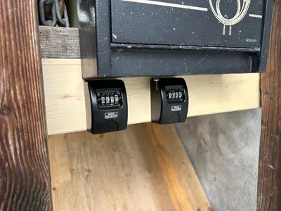 a couple of meters on a wooden door at Wohnhaus Münzmühle in Appenzell in Appenzell