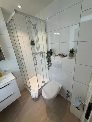 a bathroom with a shower and a toilet at St Gallen City - 5 min vom Bahnhof - Roter Platz in St. Gallen