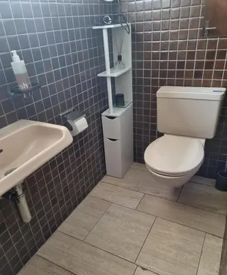 a bathroom with a white toilet and a sink at Studio Verde in Au