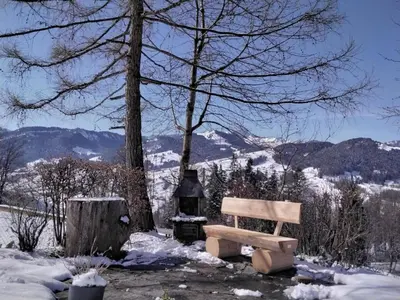 a wooden fence on top of a grassy hill at Holiday Home Feriehüsli by Interhome in Krummenau