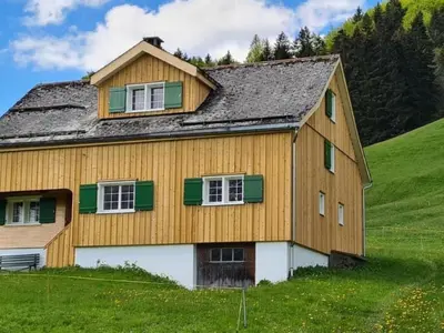 a wooden house on a hill with green grass at Holiday Home Seuzach by Interhome in Nesslau