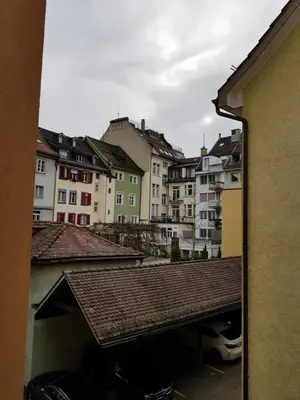 a view from a window of a city with buildings at Hotel Elite Self-Check-in in St. Gallen