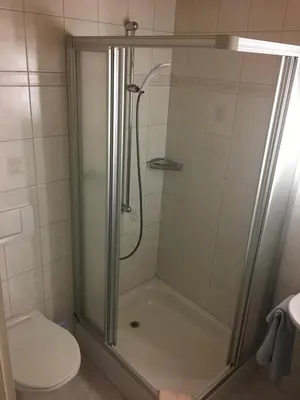 a bathroom with a shower and a toilet at Landgasthof Winzelnberg in Egnach