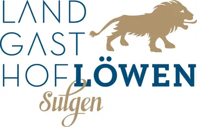 a sign with a dog and the words land east house eighteen at Landgasthof Lowen in Sulgen