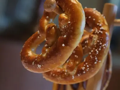 a group of pretzels on a stick at Hotel Brauerei Frohsinn in Arbon