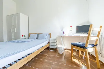 a white bunk bed with a ladder in a room at YELLOW INN - SIMPLE ROOMS -- OLMA Messen & Autobahn 1 Min, HSG 6 Min, Spital 7min, günstige Parkplätze in St. Gallen