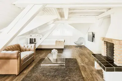 a living room with a couch and a fireplace at Hotel Schäfli in Uzwil
