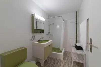 a bathroom with a sink and a shower and a toilet at Panorama Blick in Unterwasser