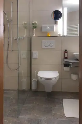 a bathroom with a toilet and a glass shower at Hotel Löwen in Appenzell