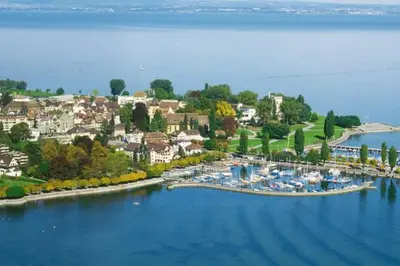 an aerial view of a resort on the water at Schönes Studio in Arbon am Bodensee Neu Klimatisiert ! in Arbon