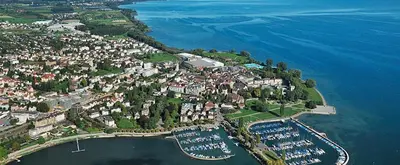 an aerial view of a town next to the water at Schönes Studio in Arbon am Bodensee Neu Klimatisiert ! in Arbon