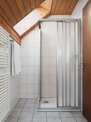 a shower with a glass door in a bathroom at Gasthaus Hof in Appenzell